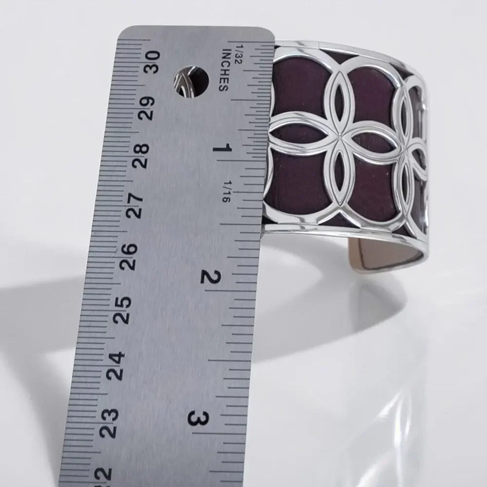 Brighton Christo NYC Wide Cuff Bracelet Reversible Leather Silver Plated
